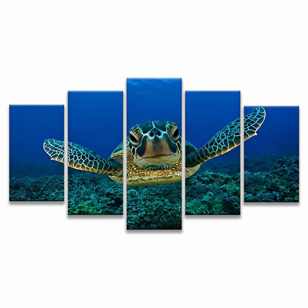 Tortuga Marina y Corales Verdes 5 Partes Pintar por Números