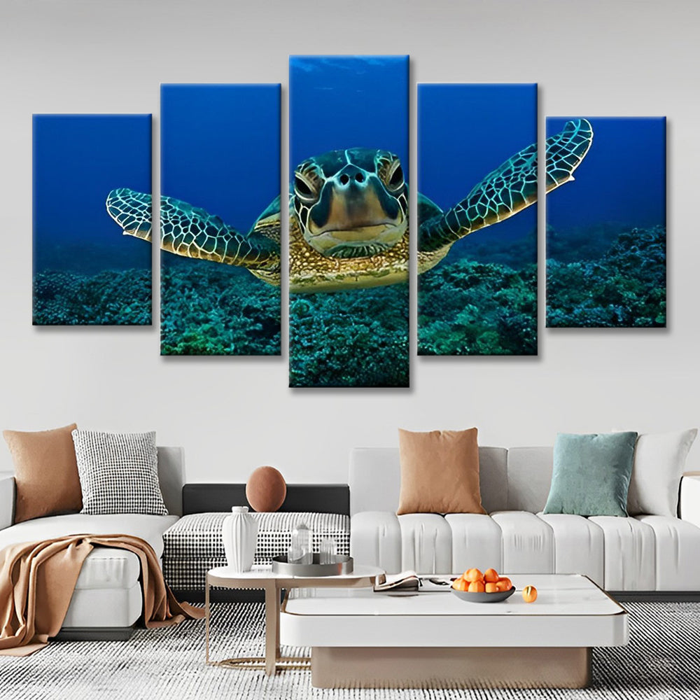 Tortuga Marina y Corales Verdes 5 Partes Pintar por Números