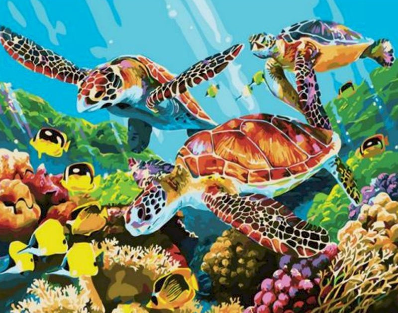 Tortugas Marinas en Mundo Submarino Pintar por Números