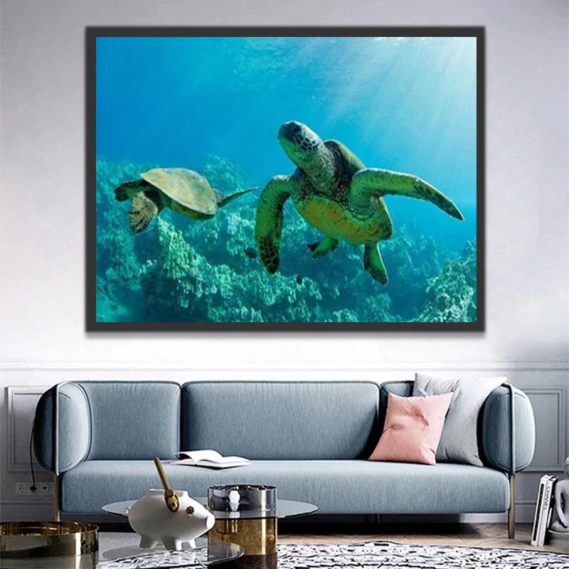 Tortugas Marinas y Corales Verdes en Mar Azul Pintar por Números