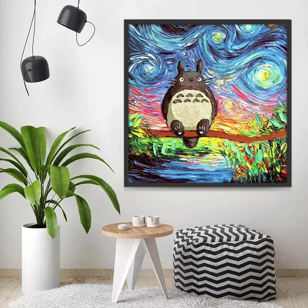 Totoro Lindo Sentado en Rama Pintar por Números