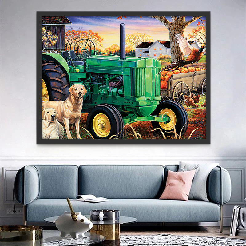 Tractor Verde y Perros en la Granja Pintar por Números