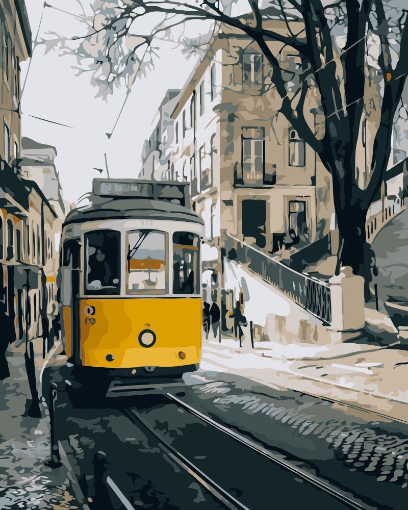 Tranvía Antiguo en la Calle de Ciudad Pintar por Números