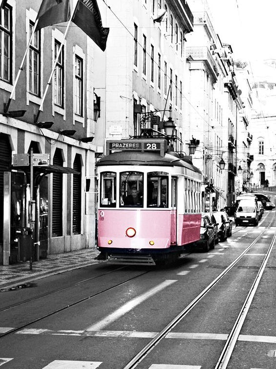 Tranvía Rosado en la Calle Gris Pintar por Números