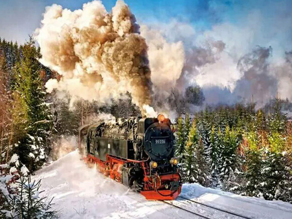 Tren con Humo en el Bosque Invernal Pintar por Números