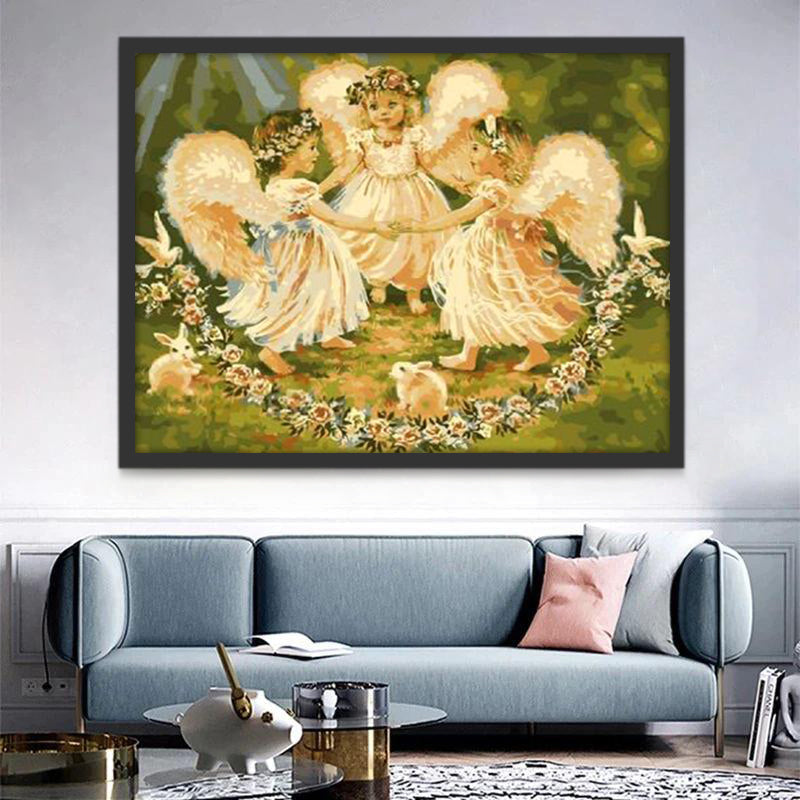 Tres Angelitos en el Jardín Pintar por Números
