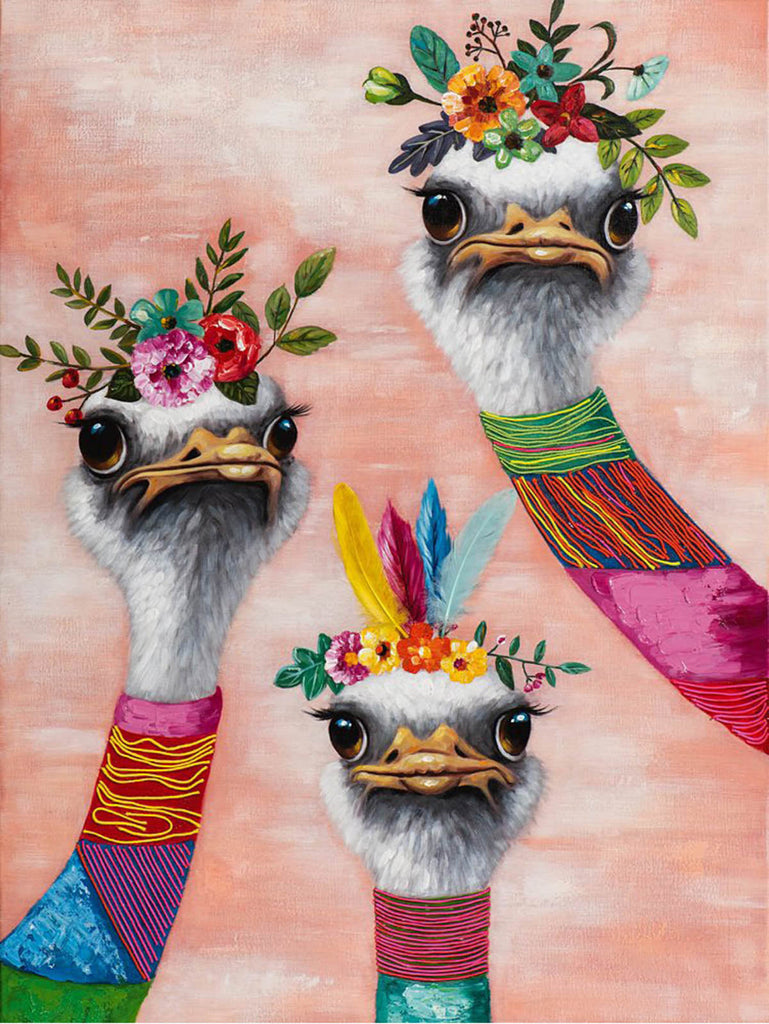 Tres Avestruces con Corona de Flores Pintar por Números