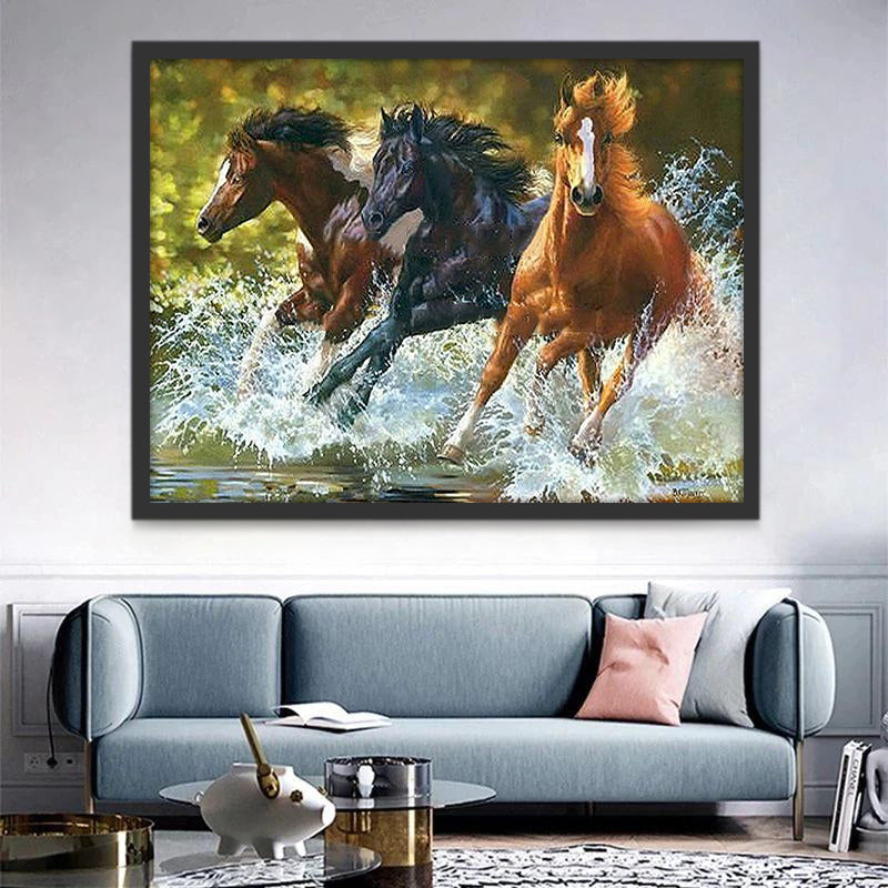 Tres Caballos Corriendo en el Agua Pintar por Números