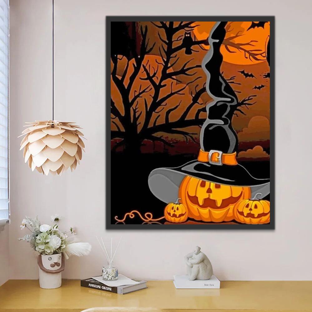 Tres Calabazas y Sombrero de Bruja Pintar por Números