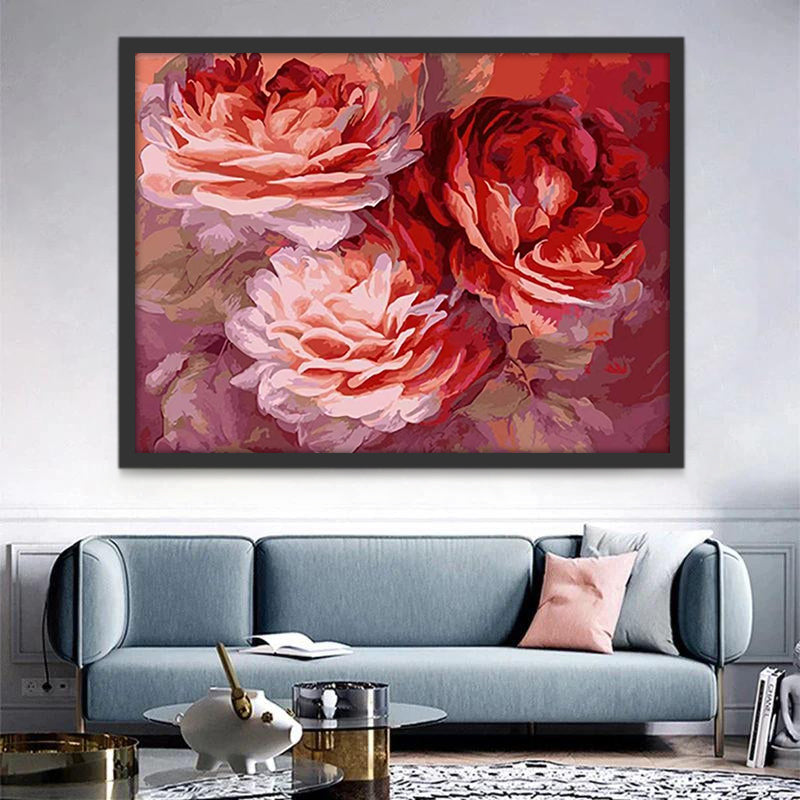 Tres Flores Hermosas de Peonía de Color Rosado Pintar por Números