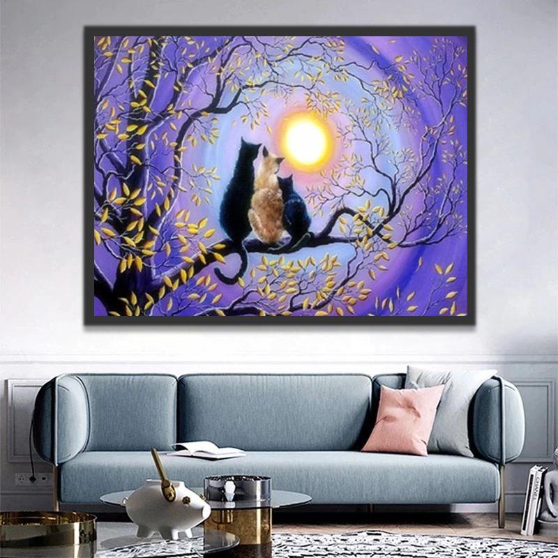 Tres Gatos Sentados en el Árbol Pintar por Números