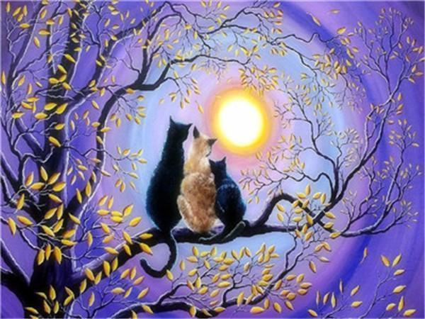 Tres Gatos Sentados en el Árbol Pintar por Números