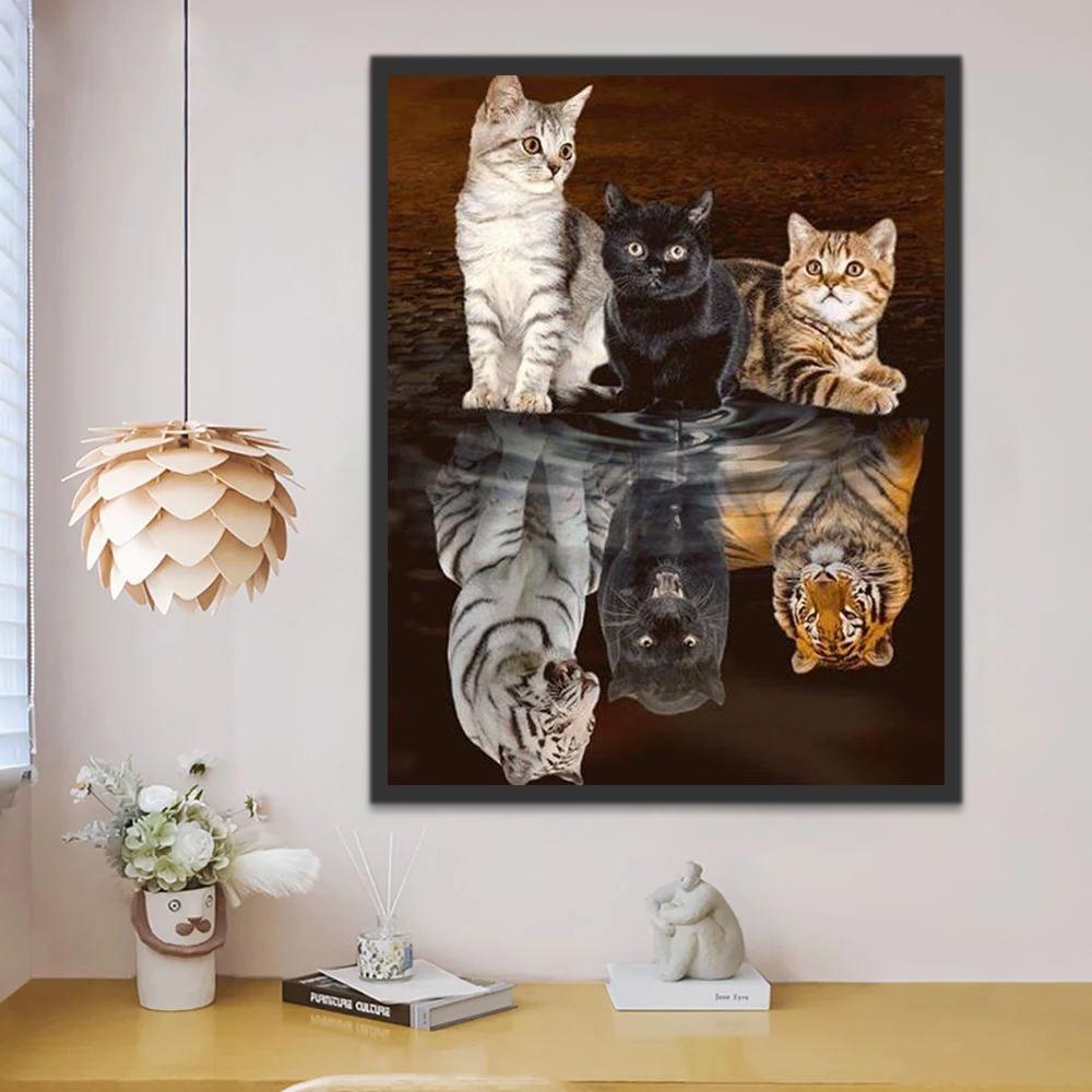 Tres Gatos y Sus Reflejos como Tigres en el Agua Pintar por Números
