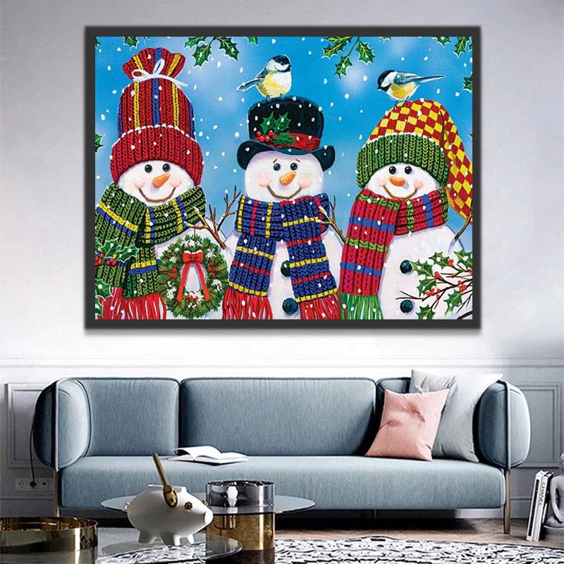 Tres Muñecos de Nieve con Bufandas Pintar por Números