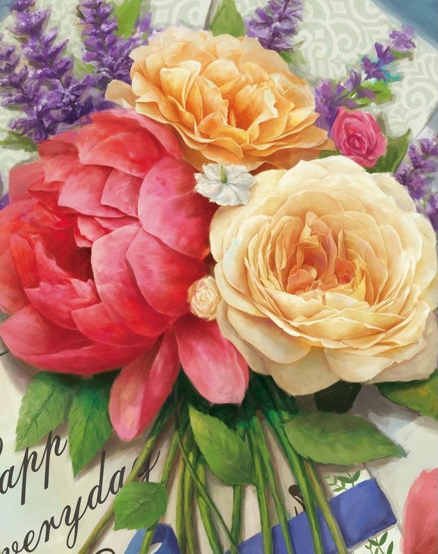 Tres Peonías y Flores Moradas sobre Cartas Pintar por Números