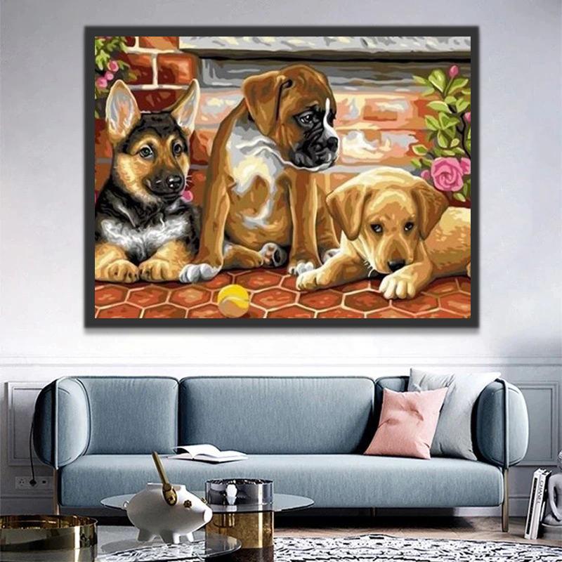 Tres Perros Jugando la Pelota Pintar por Números