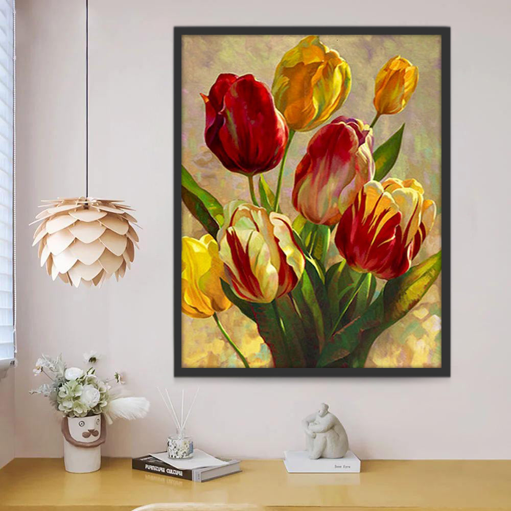 Tulipán Hermoso de Color Rojo y Amarillo Pintar por Números