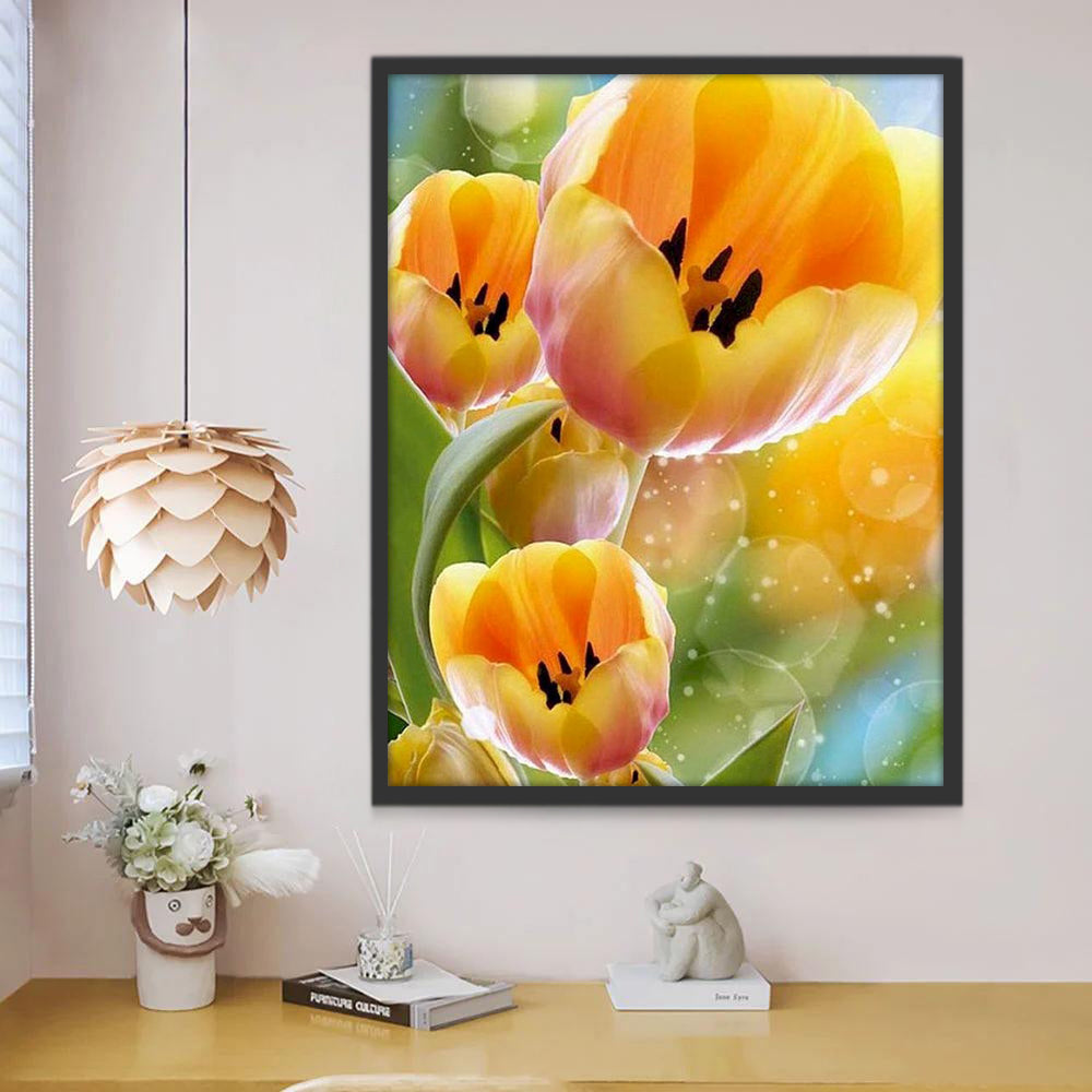 Tulipanes Amarillos con Estambres Negros Pintar por Números