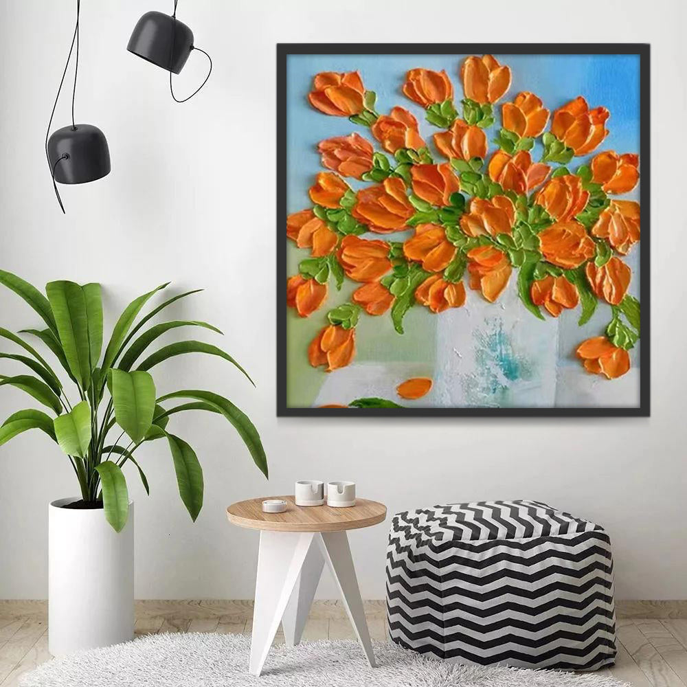 Tulipanes Anaranjados en Florero Pintar por Números