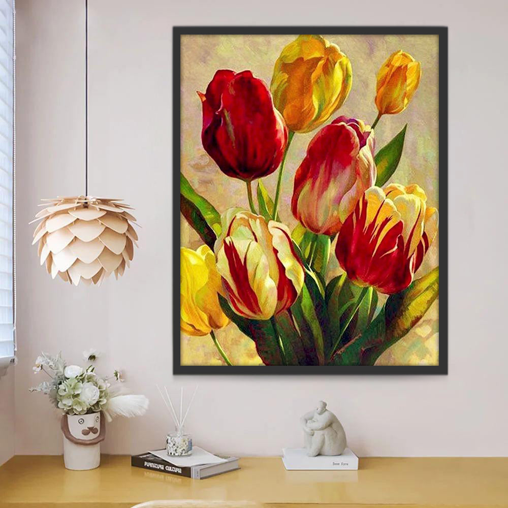 Tulipanes de Color Rojo y Amarillo Pintar por Números
