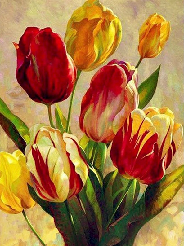 Tulipanes de Color Rojo y Amarillo Pintar por Números
