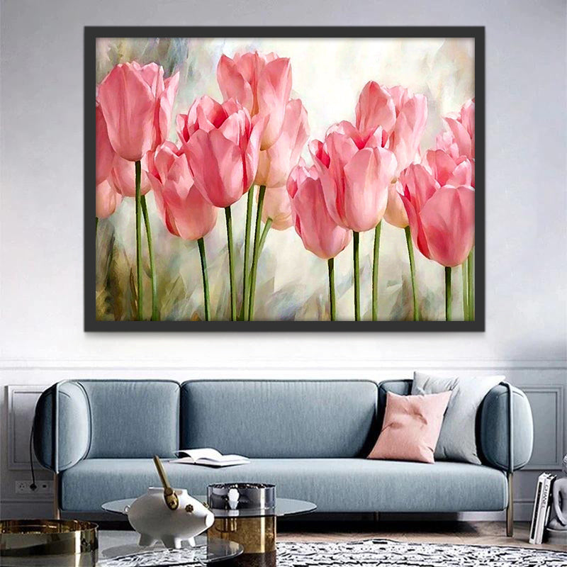 Tulipanes de Color Rosado en el Fondo Difuso Pintar por Números