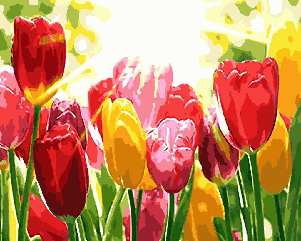 Tulipanes de Colores Diferentes al Sol Pintar por Números