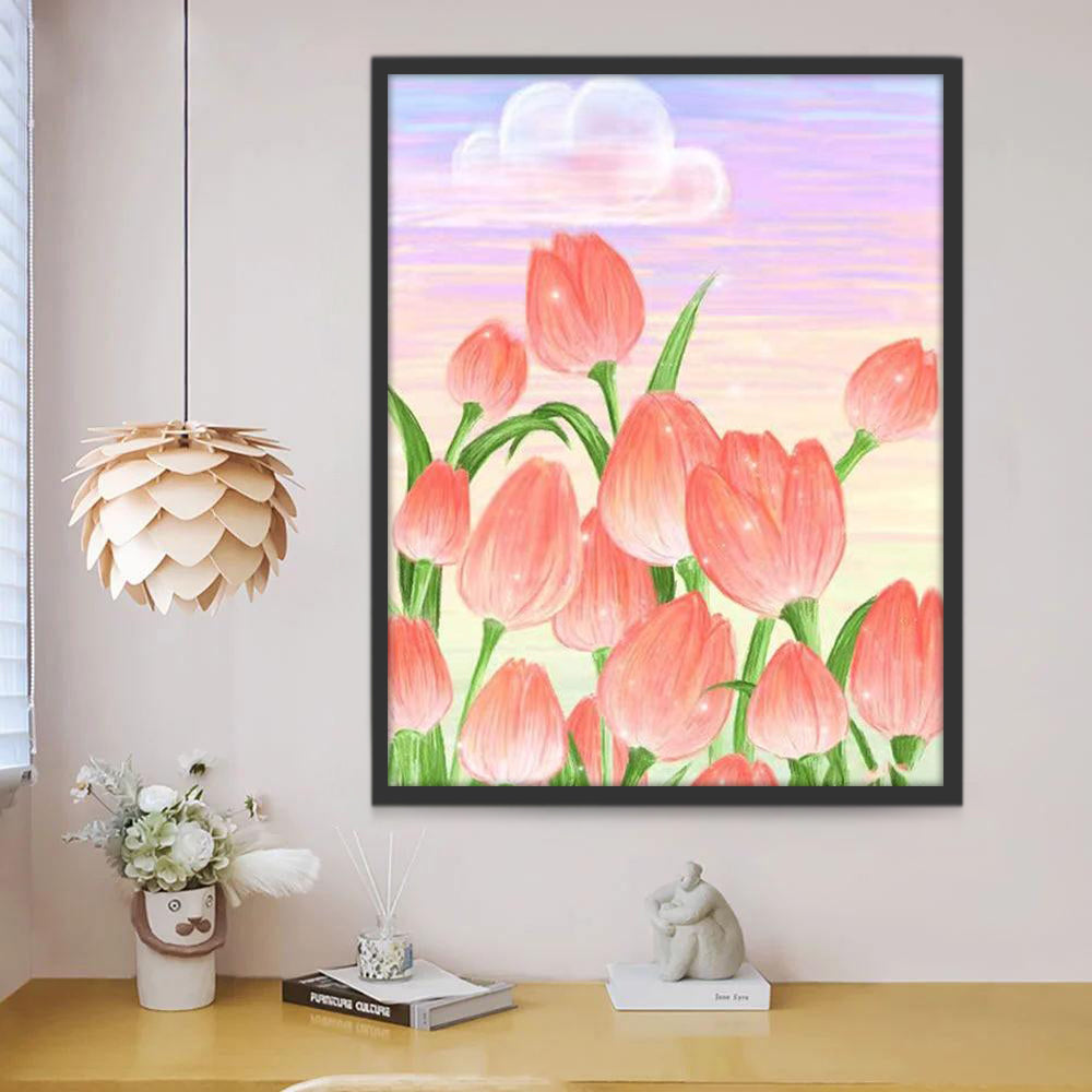 Tulipanes Hermosos con Cielo Morado Pintar por Números