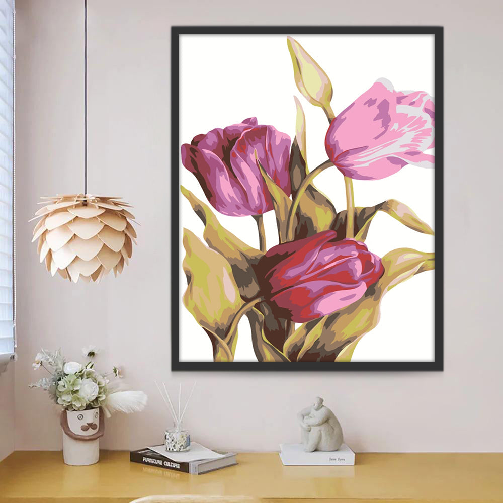 Tulipanes Morados con el Fondo Blanco Pintar por Números