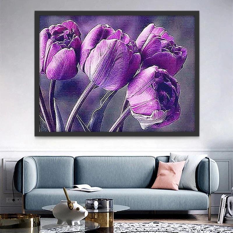 Tulipanes Morados de Cerca con Fondo Difuso Pintar por Números