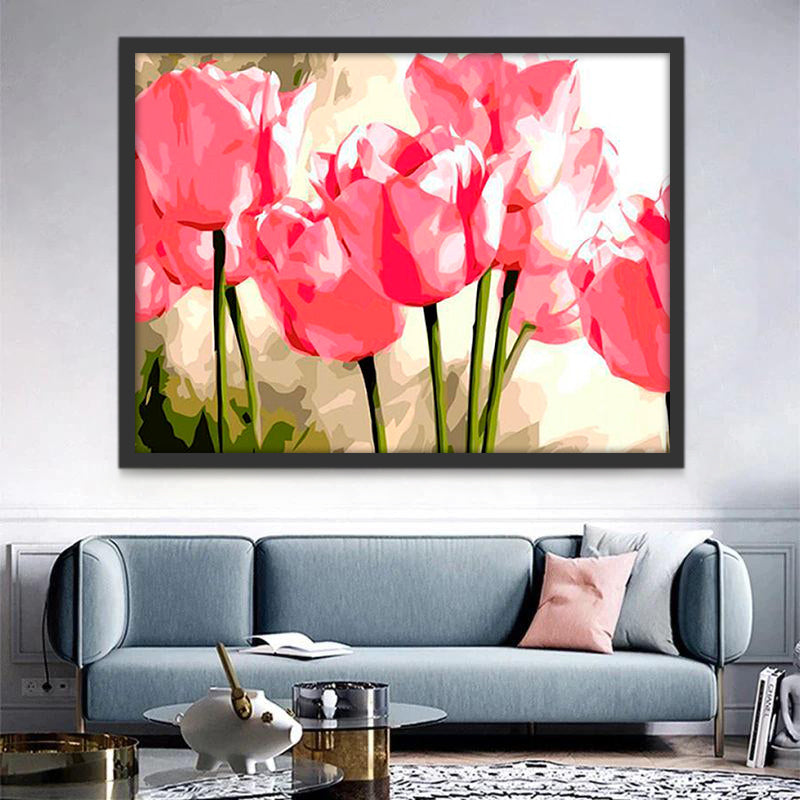Tulipanes Rosados con Fondo Difuso Pintar por Números