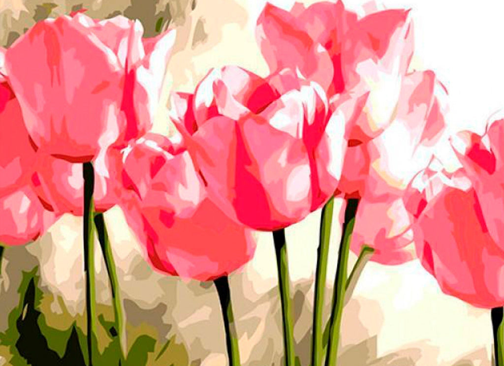 Tulipanes Rosados con Fondo Difuso Pintar por Números