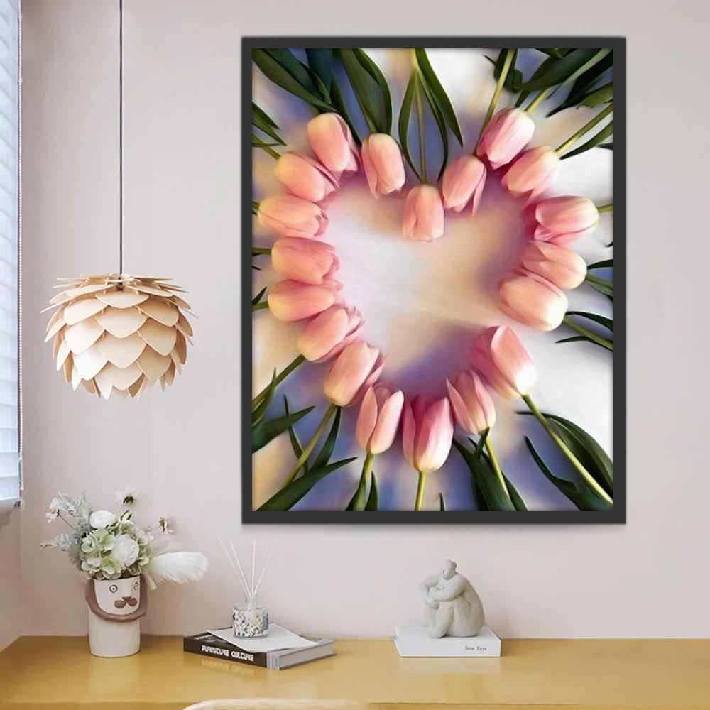 Tulipanes Rosados Dispuestos en Forma de Corazón Pintar por Números