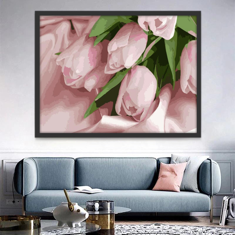 Tulipanes Rosados sobre Tela Rosada Suave Pintar por Números