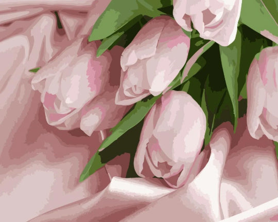 Tulipanes Rosados sobre Tela Rosada Suave Pintar por Números