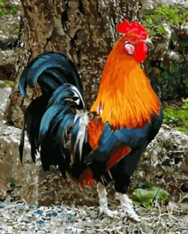 Un Gallo al Lado de Árbol Pintar por Números