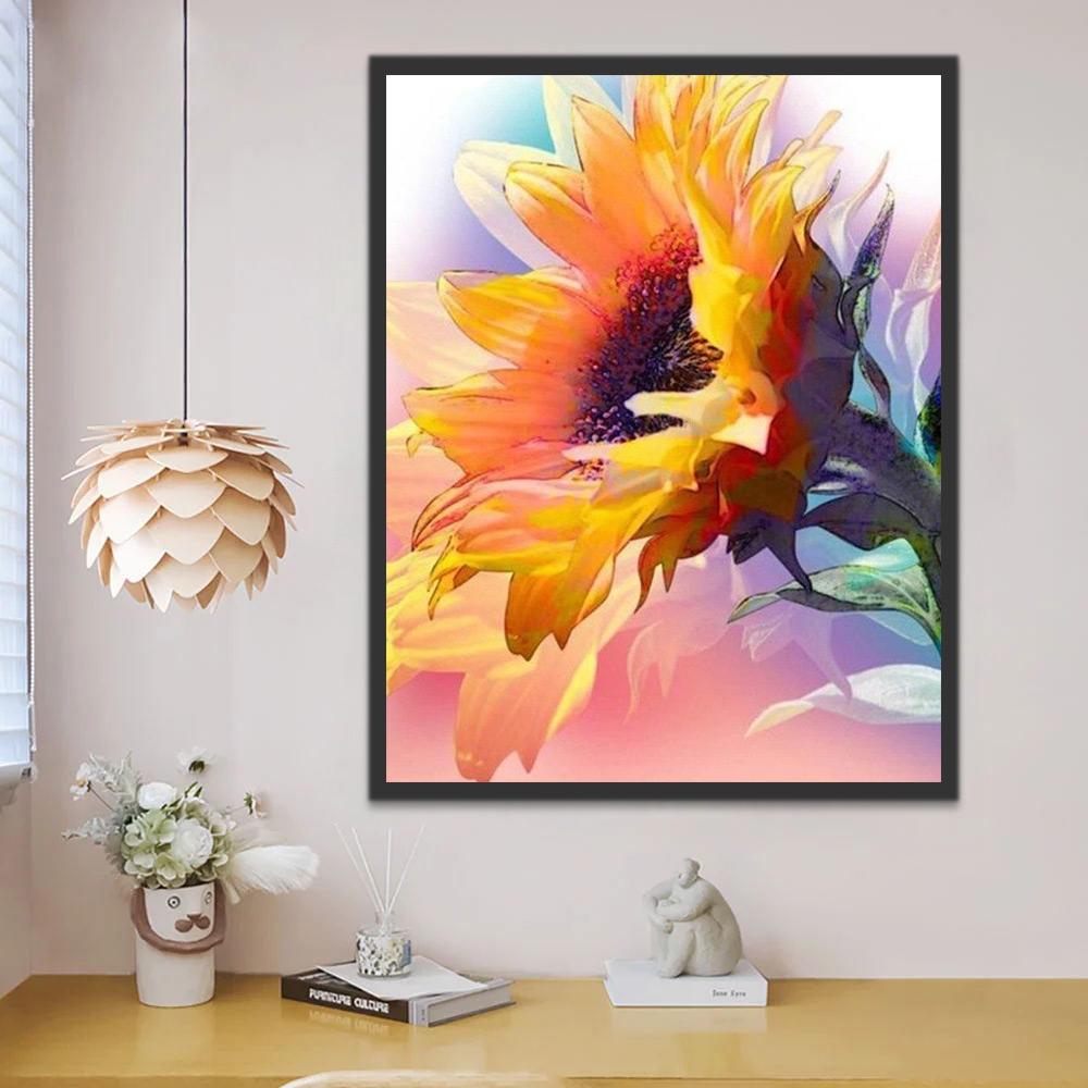 Un Girasol con Fondo de Color Arcoíris Pintar por Números