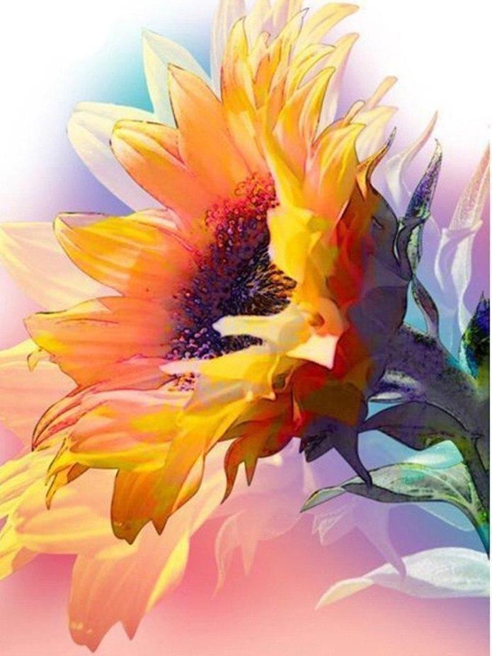 Un Girasol con Fondo de Color Arcoíris Pintar por Números