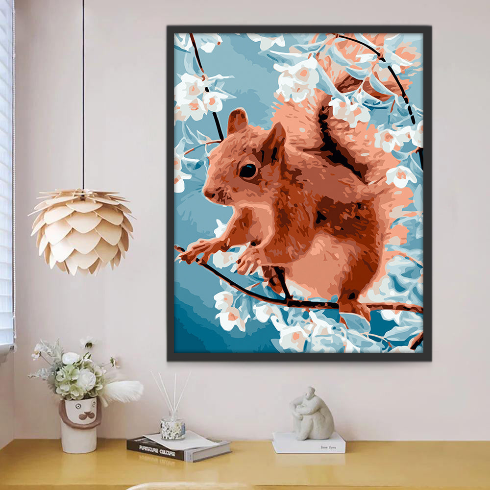 Una Ardilla en Rama Floral Pintar por Números