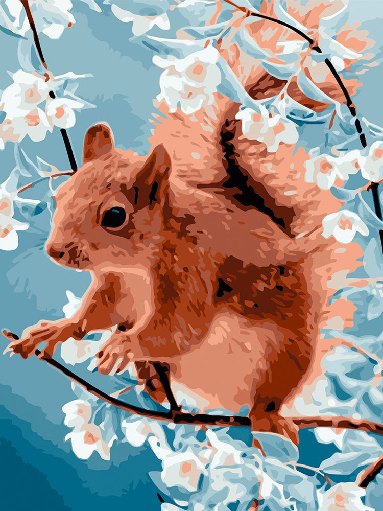 Una Ardilla en Rama Floral Pintar por Números
