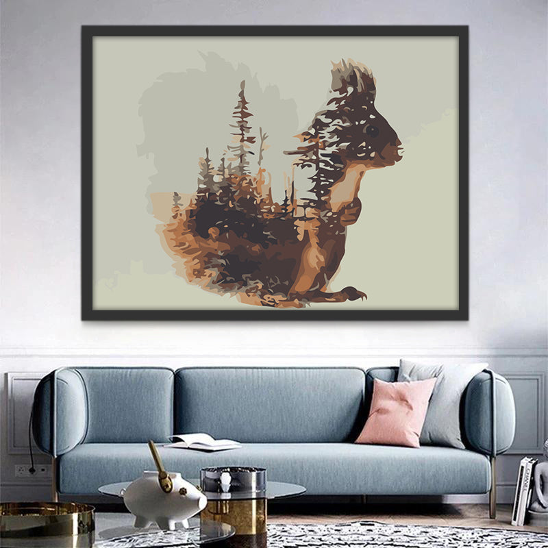 Una Ardilla y Silueta de Bosque Pintar por Números