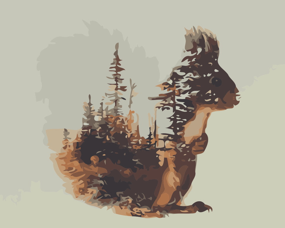 Una Ardilla y Silueta de Bosque Pintar por Números