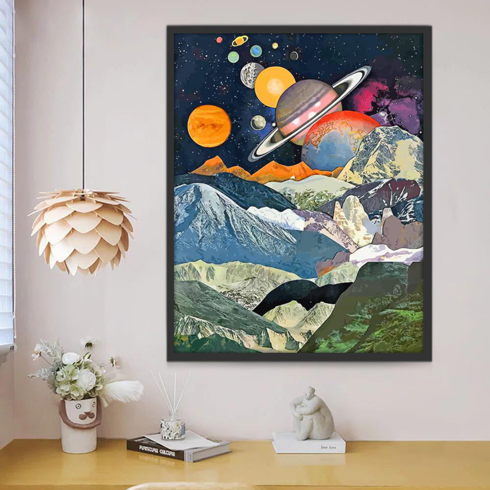 Una Fila de Planetas de Diferentes Colores sobre las Montañas Pintar por Números