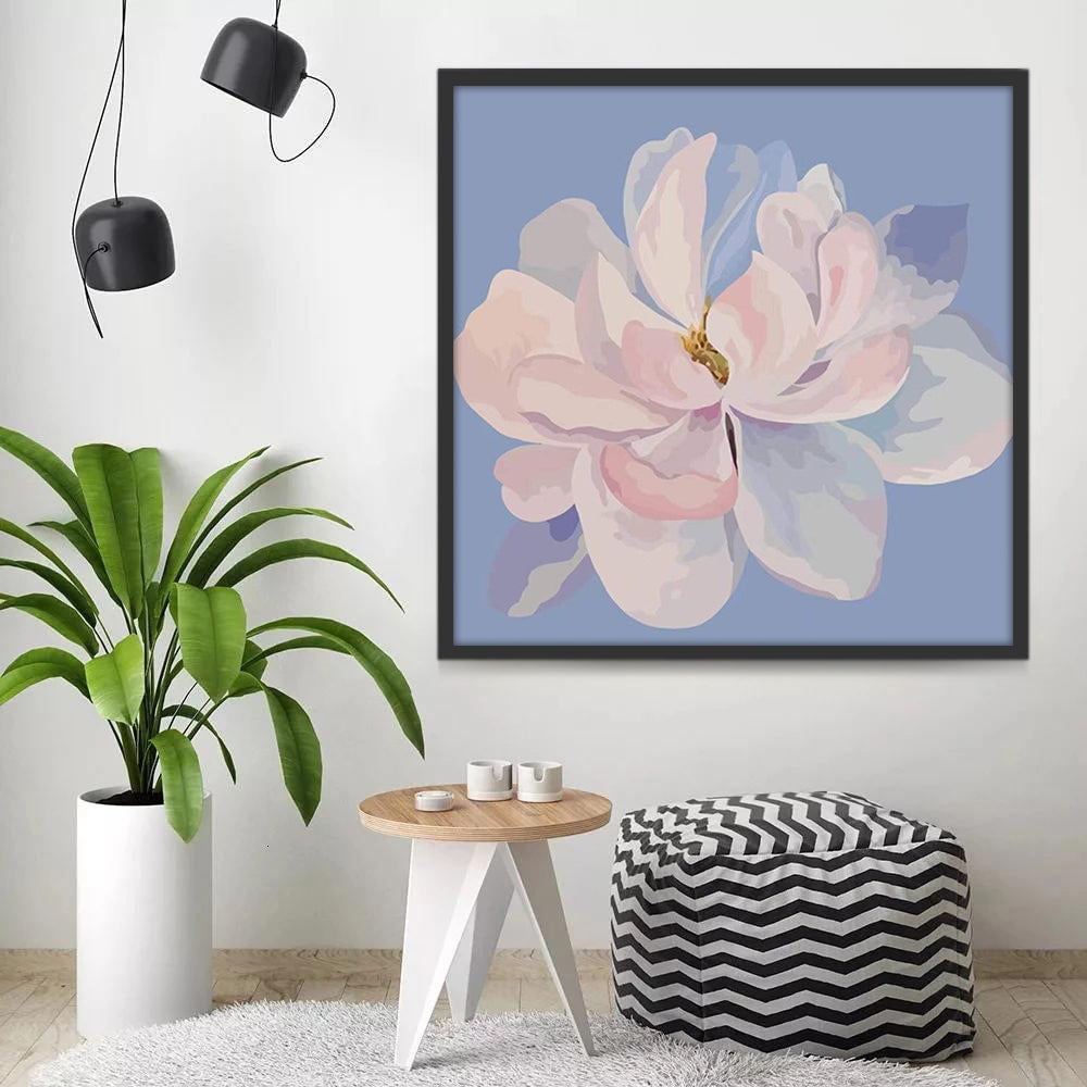 Una Flor con Pétalos Blancos en el Fondo Azul Claro Pintar por Números