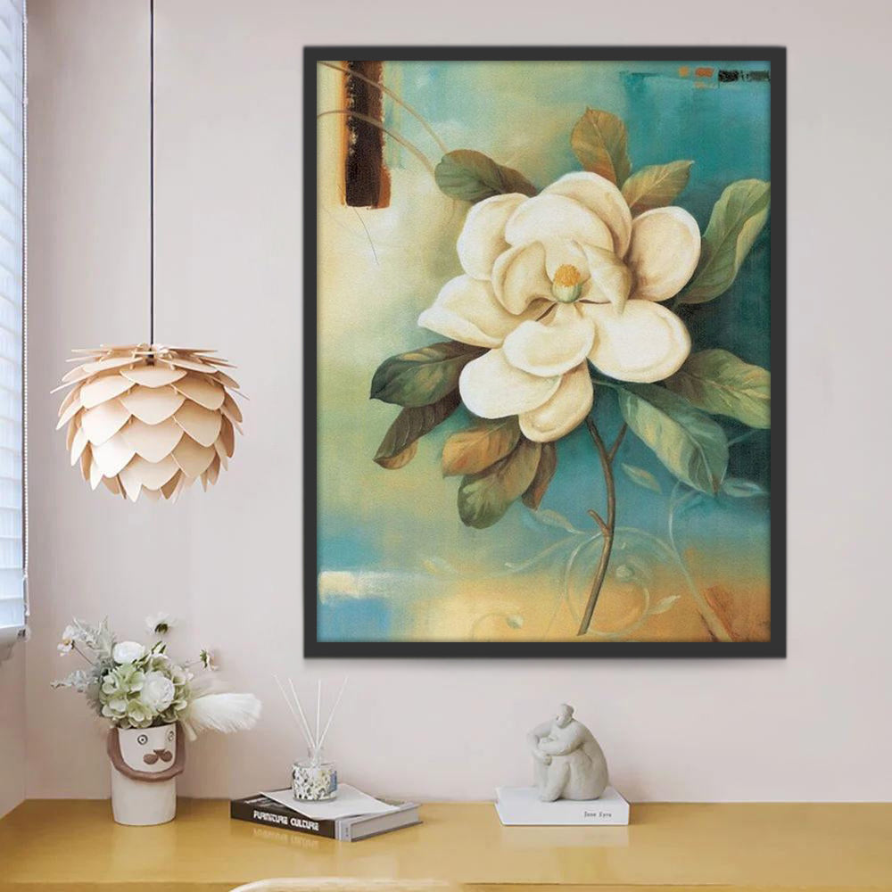 Una Flor de Gardenia Floreciente de Hojas Verdes Pintar por Números
