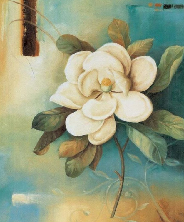 Una Flor de Gardenia Floreciente de Hojas Verdes Pintar por Números