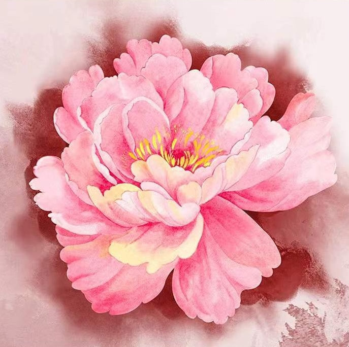 Una Peonía Rosada Floreciente de Estambres Amarillos Pintar por Números