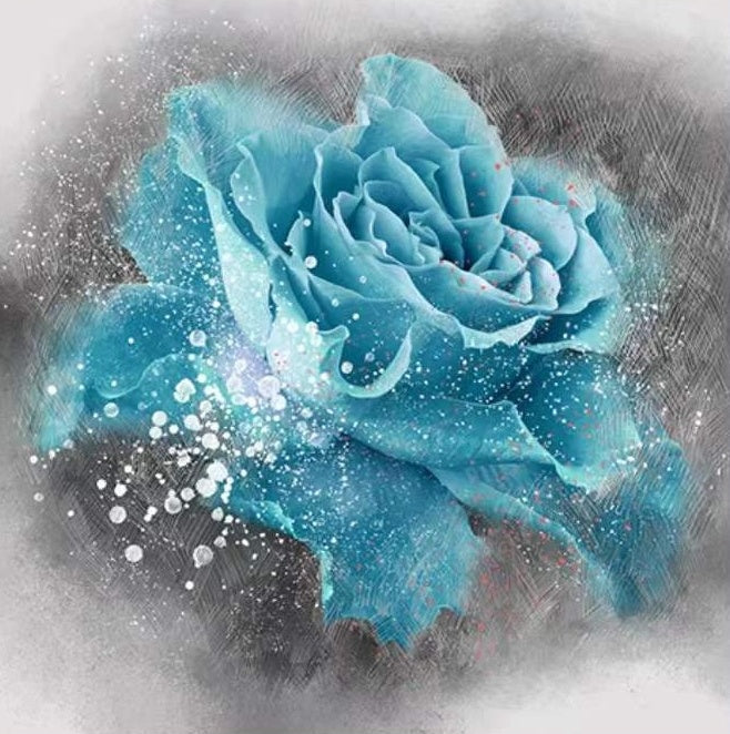 Una Rosa de Color Azul con Gotas de Agua Pintar por Números