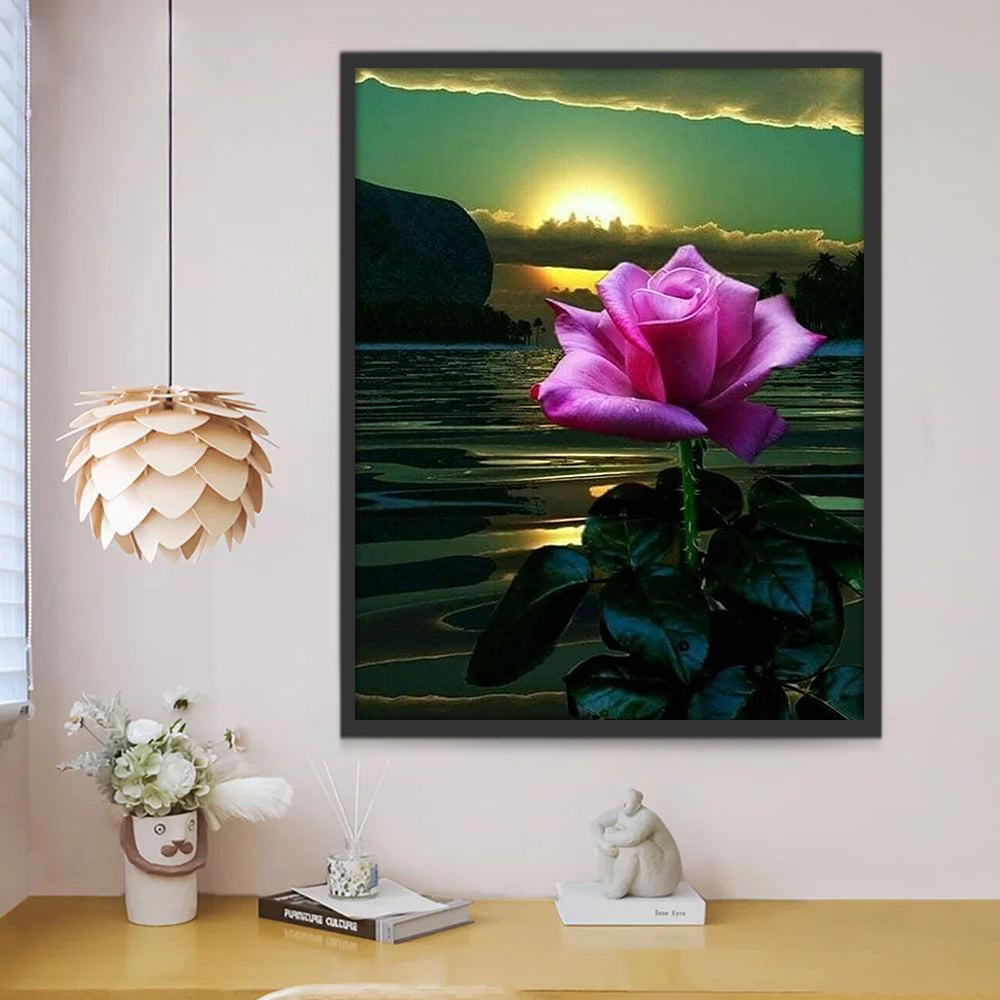 Una Rosa Morada y Puesta del Sol Pintar por Números