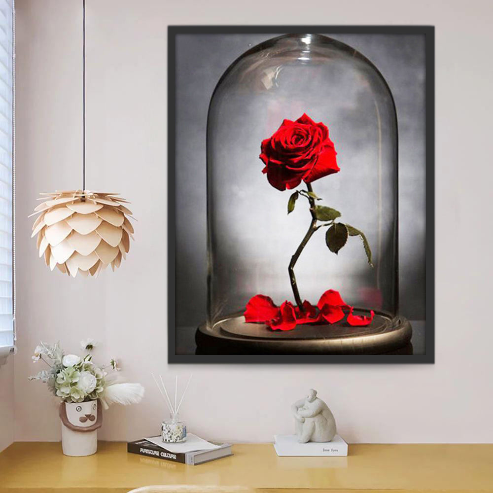 Una Rosa Roja con Pétalos Caídos en Cúpula Pintar por Números